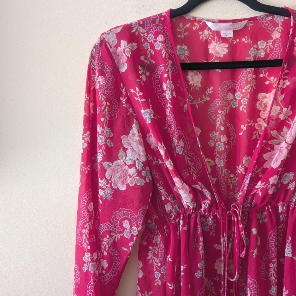 Victoria's Secret Sheer Top Women's Medium Large Robe Long Sleeve Rose Floral - Picture 3 of 6